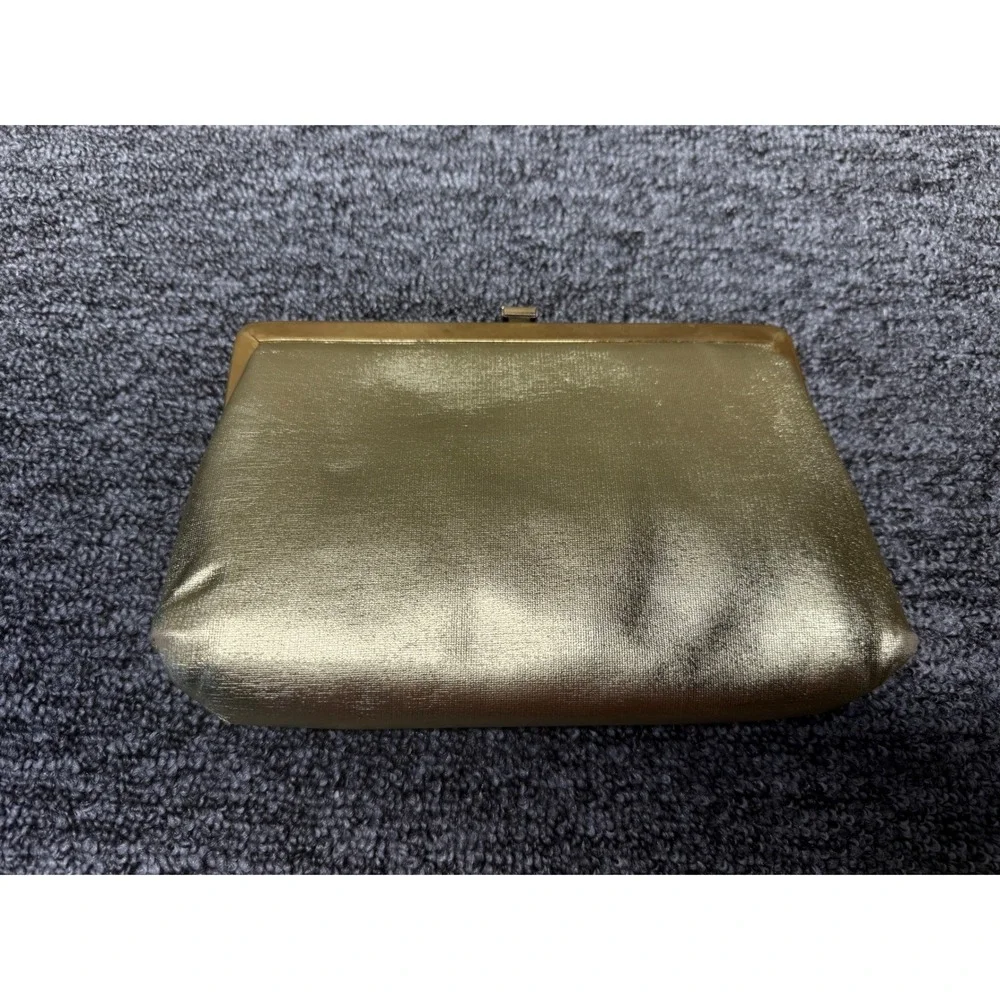 Vintage Gold Metallic Evening Clutch Bag with Matching Coin Purse Snake Chain